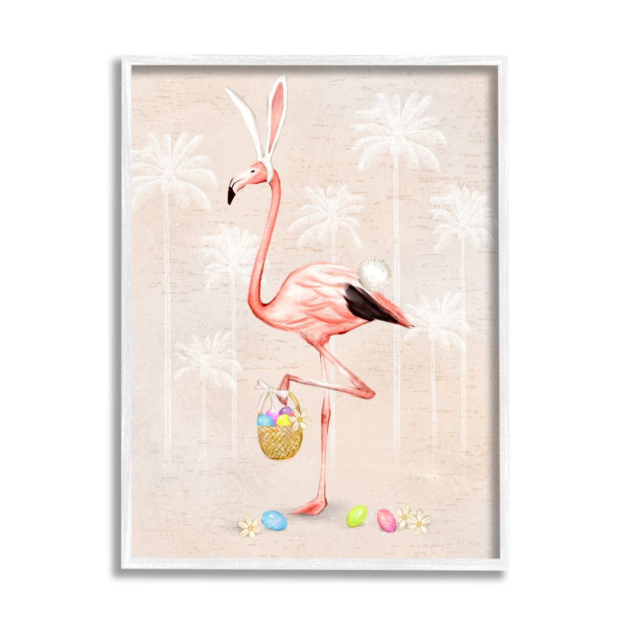 Stupell Industries Easter Flamingo Pink Bird Egg Hunt Basket Framed Giclee Art